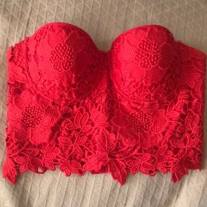 Red lace bustier corset top
